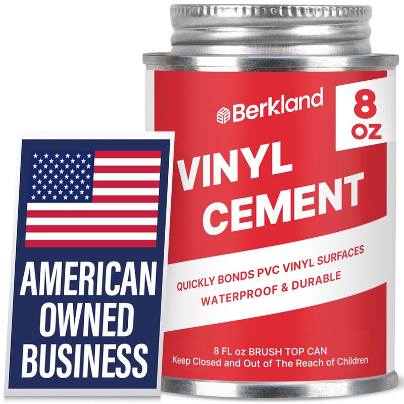 Berkland [8 أوقية] غراء أسمنت الفينيل - غراء سوبر للمنتجات القابلة للنفخ - مقاوم للماء، سريع التثبيت، رابط مرن لأغطية المسابح، الأقمشة الفينيلية، الخيام، والأغطية - Image 1